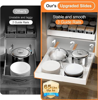 YJHome 1 Pack Pull Out Cabinet Organizer, No Drill Expandable Width 12"-20" & 21" Depth, Adhesive or Screw-In Installation, Magnetic Divider for Custom Storage, for Kitchen Pantry Bathroom Cabinet