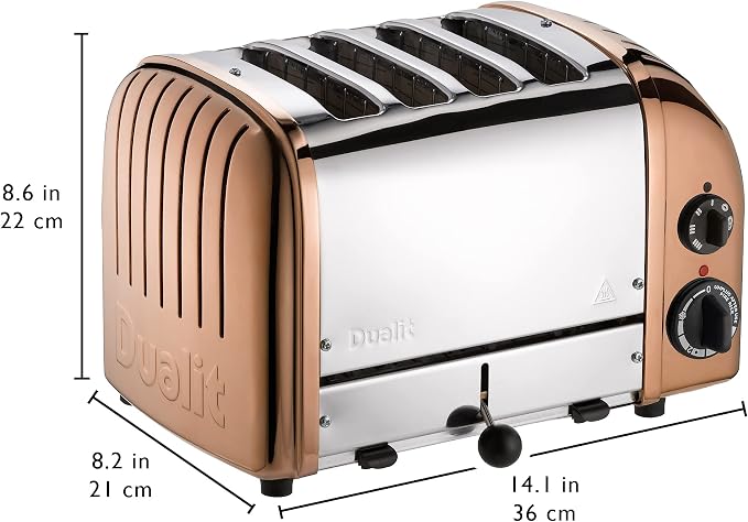 Dualit Classic 4 Slice NewGen Toaster - Stainless Steel - Hand Built in the UK - Replaceable ProHeat elements - Defrost Bread - Mechanical Timer - Copper Classic Toaster