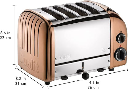 Dualit Classic 4 Slice NewGen Toaster - Stainless Steel - Hand Built in the UK - Replaceable ProHeat elements - Defrost Bread - Mechanical Timer - Copper Classic Toaster