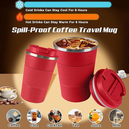 SPLMIFA Vacuum-Insulated Stainless Steel Travel Coffee Mug, Leak-Proof Reusable Coffee Cup with Lid - Keep Hot & Cold Drinks for Hours, Durable Insulated Tumbler for Men & Women(3rd-Red, 12OZ)