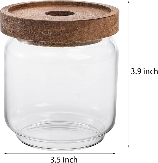 Bekith 4 Pack 15 FL OZ (450ml) Glass Food Storage Jar with Acacia Lids, Airtight Sealed Clear Glass Canisters, Kitchen Food Storage Container for Serving Tea, Coffee Beans, Nuts, Spice, Sugar