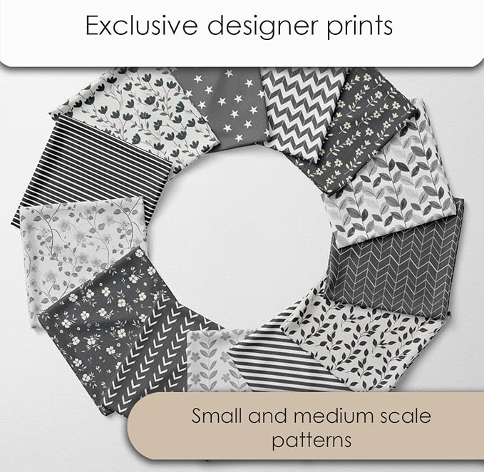 Cotton Satin Patchwork Fabric Panel – 35 Designs, 20×20 cm Squares, Single Piece 150×110 cm, Black & Grey Patchwork Quilt Fabric (Moonlight Patchwork Set, 35pcs 8x8 inch)