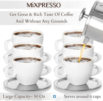 Mixpresso Large Stainless Steel French Press Coffee Maker 50 Oz 1500ml, Double Wall Insulated French Press Stainless Steel, Easy Clean Tea Brewer, Easy Press Durable Metal Coffee Press
