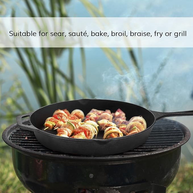 Pre-Seasoned Cast Iron Skillet 12in Iron Pans with One Silicone Hot Handle Holder - 12.5 Inch