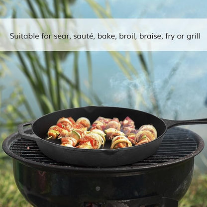 Pre-Seasoned Cast Iron Skillet 12in Iron Pans with One Silicone Hot Handle Holder - 12.5 Inch