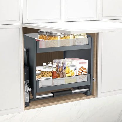 Pull Down Shelf for Kitchen Upper Cabinet,2-Tier Pull Down Cabinet Organizer,Pull-Down Shelf for 24 Inch Kitchen Upper Cabinets,26.4 Lbs Load Capacity (22.2 * 10.63 * 21.65inch)