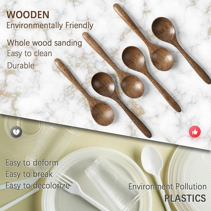6 PCS Wooden Spoons for Honey, 6.7 inch Small Wooden Spoons - Terrific for Tea, Coffee & Soup, Little Padauk Wood Serving Table Spoon Set, Bulk Bamboo Teaspoon for Eating with Unique Design