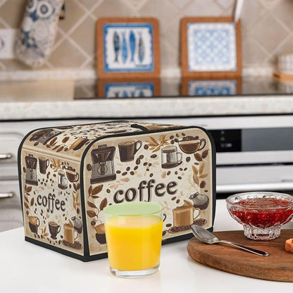 4 Slice Fun Coffee Brown Toaster Cover Waterproof Dust Fingerprint Bread Machine Cover Washable Kitchen Appliance Protector For Home Kitchen Bakeware Table Decor Women Gifts