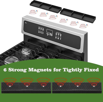 30 Inch Silicone Stove Top Shelf Magnetic for Kitchen, Strong Magnetic Heat Resistant Spice Rack Organizer for Over Stove Oven (Black-two part)