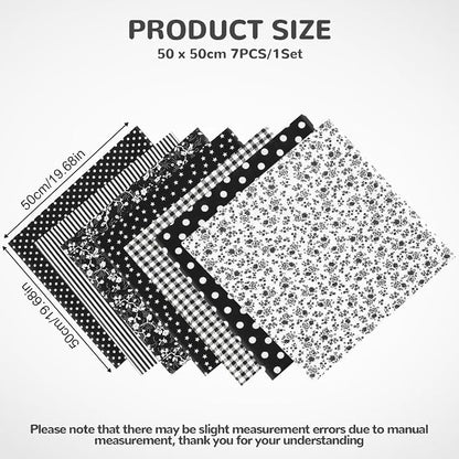 Ainiv 7pcs Fabric Bundles Squares, 19.68"x19.68" 100% Cotton Quilting Fabric Bundles, Floral Precut Squares Patchwork for Quilting, Sewing, DIY Crafts, Mask, Black
