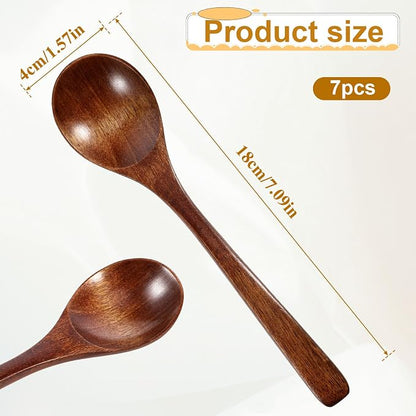 7 Pcs Wooden Spoons for Eating, Wood Table Spoon Set, 7 Inch Wood Soup Spoons, Wooden Honey Spoon for Tea, Teaspoon Utensils for Cooking, Eating, Dessert, Honey, Stirring Coffee