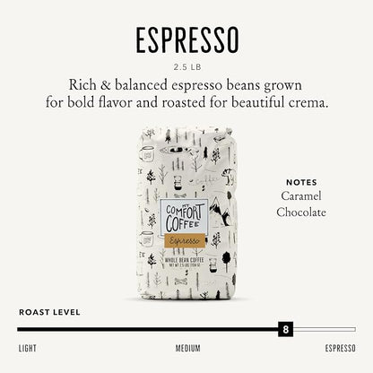 Mt. Comfort Coffee Espresso Roast, 2.5lb - Flavor Notes of Chocolate & Caramel - Roasted Whole Beans