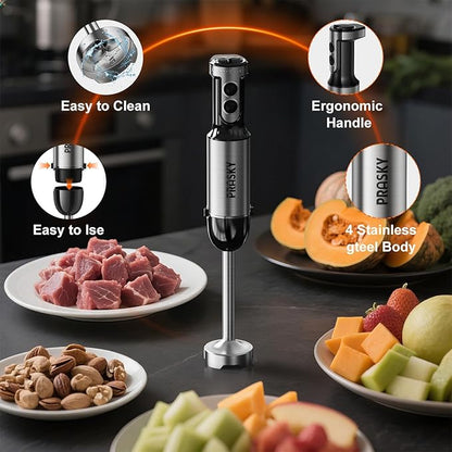 Immersion Blender Handheld 1200W, 20-speeds Immersion Hand Blenders, Hand Mixer with Mining Beaker,Chopper,Whisk, Frother and Stick Blender Suitable for Kitchen, Protein Shakes and Baby Food (Silver)
