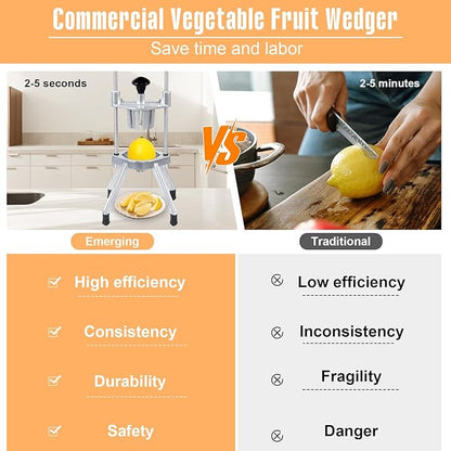 Commercial Lemon Cutter, 4/6/8-Section Stainless Steel Fruit Slicer with Blade, Heavy Duty Cast Aluminum, Non-Slip Base, Easy Clean Citrus Cutter for Bar, Restaurant & Home Kitchen