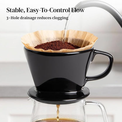 DOWAN Pour Over Coffee Maker, Non-Electric Pour Over Coffee Dripper, Manual Brew Maker, Single Cups Porcelain Slow Brewing Accessories for Gifts, Black