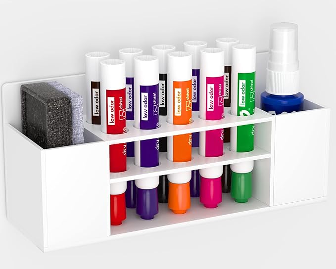 HBlife Acrylic Magnetic Dry Erase Marker Holder for Whiteboard, Wall Mount 10 Slots Magnet Pen Pencil Holder for Fridge Refrigerator, Locker Organizer Accessories for School Classroom Office, White