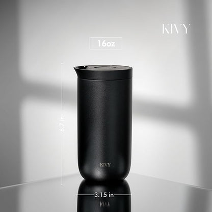 KIVY Travel Coffee Mug Tumbler [24h Cold | 6h Hot] Insulated Coffee Tumbler Stainless Steel - Leak Proof Coffee Travel Mug - 16oz Insulated cup to go for hot & cold drinks - Cups for Women & Men