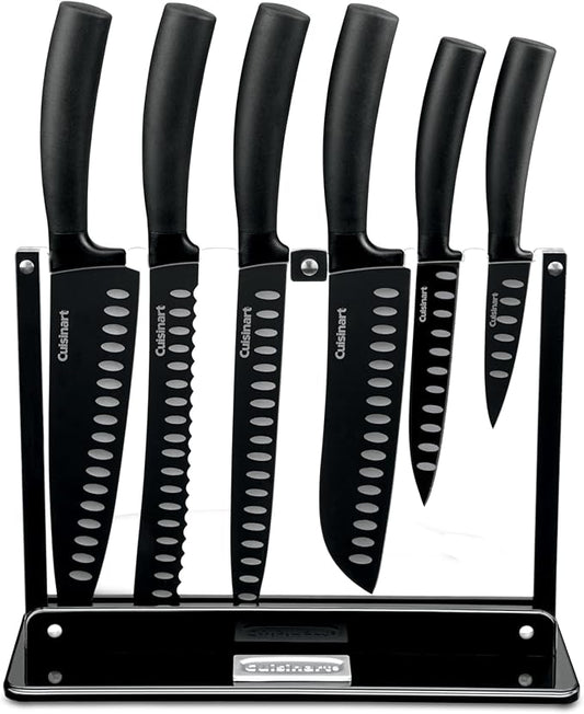 Cuisinart C77NS-7P Classic Nonstick Edge Collection 7-Piece Cutlery Knife Set with Acrylic Stand, Black