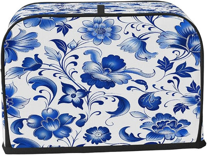 Blue Flower Toaster Cover 2 Slice Wide Slot Washable Toaster Covers | Floral Art Dust and Fingerprint Protection Bread Maker Covers for Kitchen Accessories Decor Bakeware Women Gift