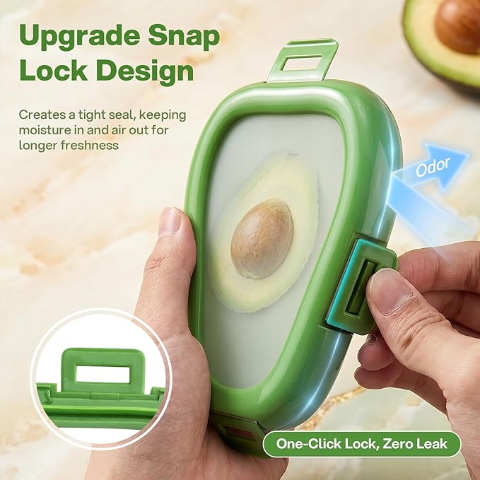 CLEANGOR Avocado Saver with Snap-On Lid, Silicone Food Saver, Reusable Individual Avocado Storage Container, Keep Avocadoes Fresh Longer, Reusable Kitchen Gadget, Dishwasher Safe (1, Green)