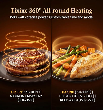 5-in-1 Glass Air Fryer for Healthy Oil-Free Cooking, Portable 1500W Countertop Cooker with 4QT & 6-Cup Glass Bowl, Non-Toxic Design & Dishwasher Safe for Single & Family Meals