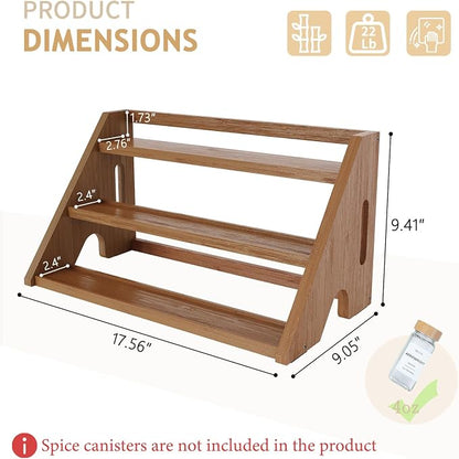 Bamboo Spice Rack Organizer -3-Tier Spice Rack for Countertop,Cabinet Spice Rack Organizer for 24 Spice Jars(4oz)，Step Shelf (Walnut)