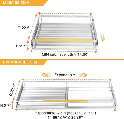 SANNO Pull Out Cabinet Organizer,Expandable Slide Out Shelf, Bottom-Mounted Sliding Shelf Under Sink Shelf, Expandable Shelves with Sliding for Kitchen Cabinets Under Sink,3