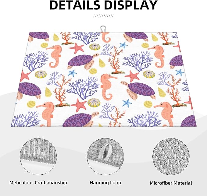 Purple Beach Sea Turtle Dish Drying Mat 18x24 For Kitchen Counter Absorbent Microfiber Dishes Pad Dish Drainer Rack Mats Fast Dry Kitchen Accessories