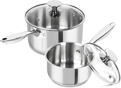 MICHELANGELO Stainless Steel Saucepan Set, 1QT & 3QT Saucepans with Lids, Nonstick Sauce Pan with Lid, Stainless Steel Pot Set 4 Pieces, Dishwasher Safe, Induction Compatible