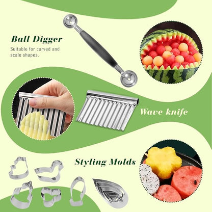 80-Piece Stainless Steel Fruit Carving Tools Set - Professional Watermelon Carving Knife Kit with Ergonomic Handles & Portable Wood Box, Durable Fruit Cutting Tools for Culinary Arts, Sculpting