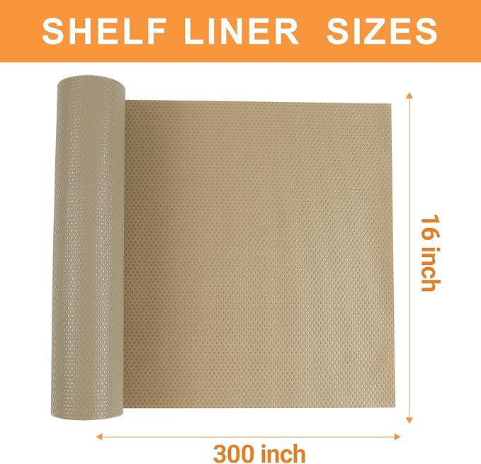 Shelf Liners for Kitchen Cabinets Khaki: 16 Inch Wide Washable Waterproof Cabinet Drawer Liner - 16 in × 25 FT Non-Adhesive Easy to Cut Cupboard Mat for Pantry Shelves