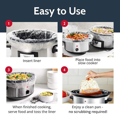 PanSaver EZ Clean Slow Cooker Liners - Disposable Liners & Bags for Instant Cleanup with No Scrubbing - Fits slow cookers and 9x13 pans, 25 Count