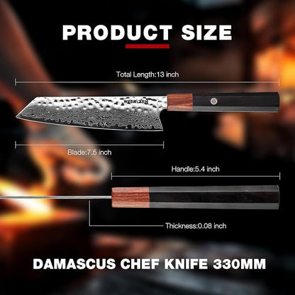 Kiritsuke Chef Knife 8 Inch, Hand-forged 67-Layer VG10 High Carbon Steel Japanese Damascus Chef Knife, Ultra Sharp Hammered Damascus Chef Knife with Octagonal Ebony Handle & Gift Box