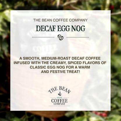 The Bean Organic Coffee Company Water Processed DECAF Egg Nog, Medium Roast, Ground Coffee, 16-Ounce Bag, Café Molido Tostado Orgánico descafeinado
