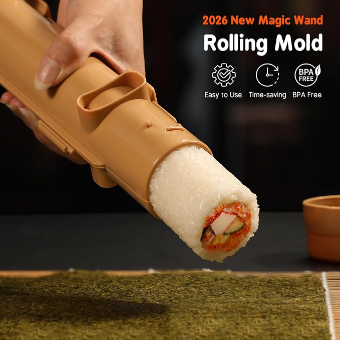 Delamu Sushi Making Kit 27 in 1 [Parent-Child] Sushi Kit, for Beginners/Pros Sushi Makers, with Bamboo Sushi Mats, Sushi Rolling Tube, Onigiri Mold, Rice Paddle, Sushi Knife, Guide Book & More