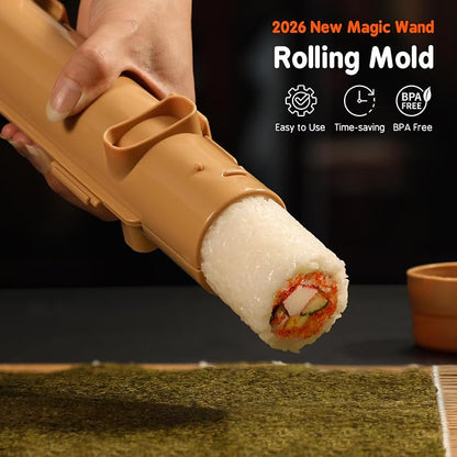 Delamu Sushi Making Kit 27 in 1 [Parent-Child] Sushi Kit, for Beginners/Pros Sushi Makers, with Bamboo Sushi Mats, Sushi Rolling Tube, Onigiri Mold, Rice Paddle, Sushi Knife, Guide Book & More