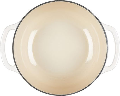 Lodge 4.5 Quart Enameled Cast Iron Dutch Oven with Lid – Dual Handles – Oven Safe up to 500° F or on Stovetop - Use to Marinate, Cook, Bake, Refrigerate and Serve – Oyster White