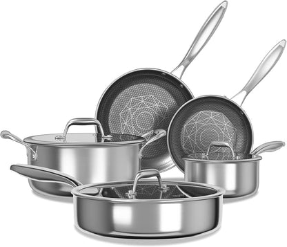 COOKER KING Stainless Steel Cookware Set, Pots and Pans Set Non Stick, Frying Pans, Saucepan, Saute Pan & Stock Pot, Non Toxic, Induction, Oven, Dishwasher Safe, PFOA Free