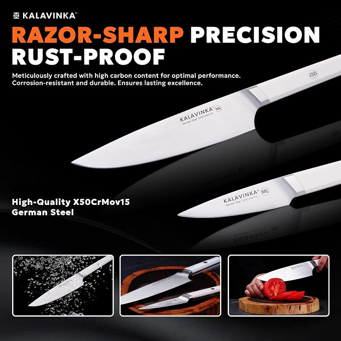 8 Inch Razor Sharp Chef Knife, High Carbon German Steel Blade with Comfortable Grip, Ideal for Meal Prep with Gift Box and 3.5 Inch Paring Knife, BBQ Knife (RUPA)