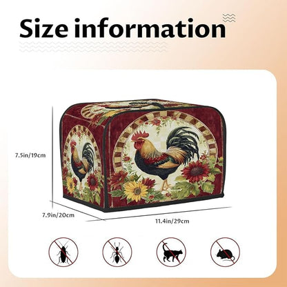 2 Slice Animal Rooster Art Toaster Cover Waterproof Dust Fingerprint Bread Machine Cover Washable Kitchen Appliance Protector For Home Kitchen Bakeware Table Decor Women Gifts