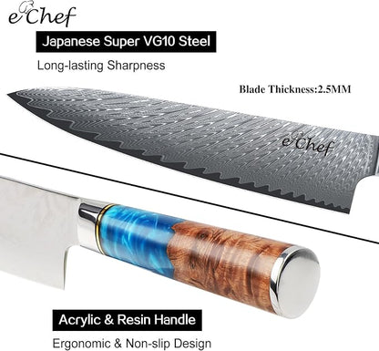 8-Inch Kitchen Knife, Handcrafted Damascus Sharp Chef Knife, Made with VG10 Steel, Wood Grain Resin Handle, Comes with Gift Box (8-inch chef's knife)