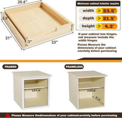 Pull Out Cabinet Organizer, 23''W×21''D Sliding Drawers for Cabinets, Soft Close Slide Out Wooden Pull out Drawers, Base Cabinet Organization for Kitchen, Pantry, Bathroom