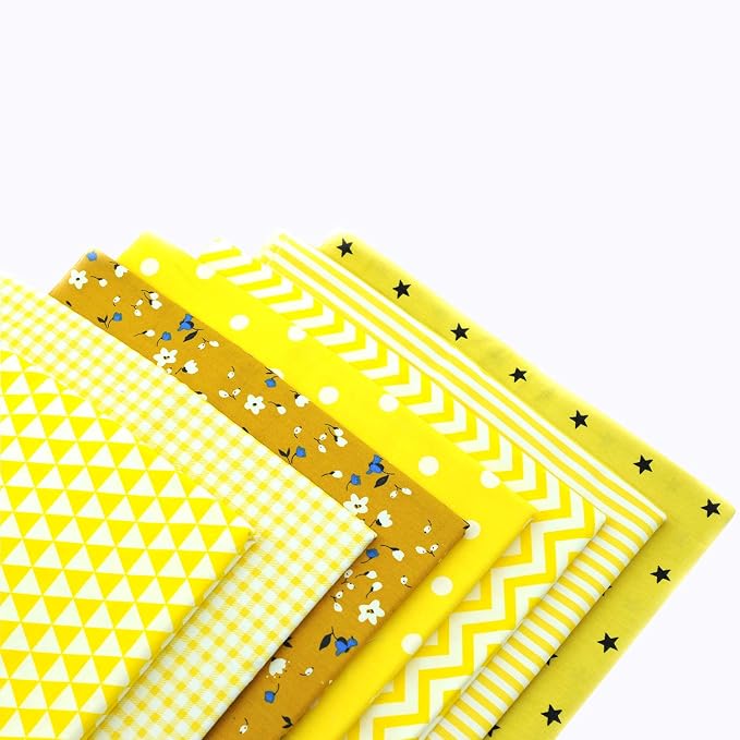 Fat Quarter Fabric Bundles Pre-Cut Quilting Cotton Twill Printed Assortments Craft Cloth Bundle Squares DIY for Sewing Crafting Rose Flavor(Yellow,18 by 20.5Inch)