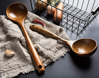 2 Pcs Wooden Spoon Ladle for Cooking Spoons Best Non Toxic Kitchen Tools -14 inch Long Kitchen Cooking Utensil & 11 inch Best Wood Spoons Large Deep Ladle Serving Spoons Soup Ladles Set