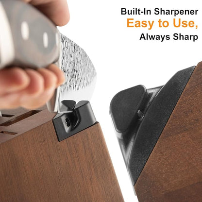 Kitchen Knife Set with Block, 15-Piece Professional Stainless Steel Sharp Knives Set for Kitchen with Built-in Sharpener, Ergonomic Wooden Handle, Full Tang Forged Triple Rivet, Boxed Knife Set