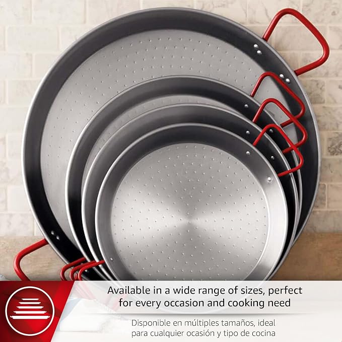 Magefesa 12" Carbon Steel Paella Pan – 30 cm - 4 Servings, Durable & Lightweight with Dimpled Surface, Ideal for Outdoor Cooking & Traditional Valencian Paella