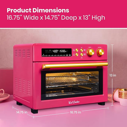 VAL CUCINA 26.3 QT Limited Edition Happy Pink Infrared Heating Air Fryer Toaster Oven, Large Countertop Convection Oven 10-in-1 Combo, 6-Slice Toast, Enamel Baking Pan Easy Clean with Recipe Book
