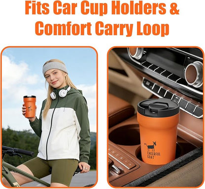 CHEERFUL GOAT Insulated Coffee Mug – Stainless Steel Travel Coffee Tumbler with Ceramic Liner, 12oz Coffee Cup for Hot and Cold Water Coffee at Home, Office, or On the Go (orange)