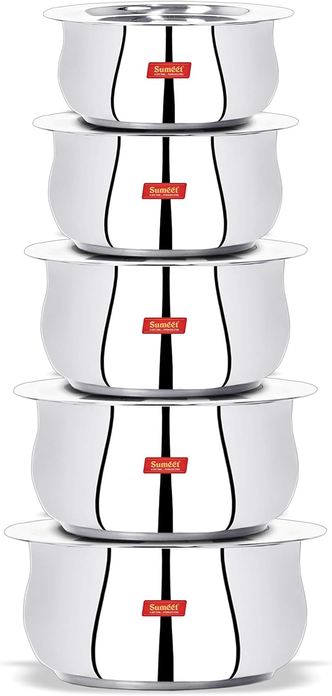 Sumeet Stainless Steel Cookware Set With Lid, 5 Piece (Steel), 2.4 Liter
