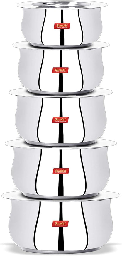 Sumeet Stainless Steel Cookware Set With Lid, 5 Piece (Steel), 2.4 Liter